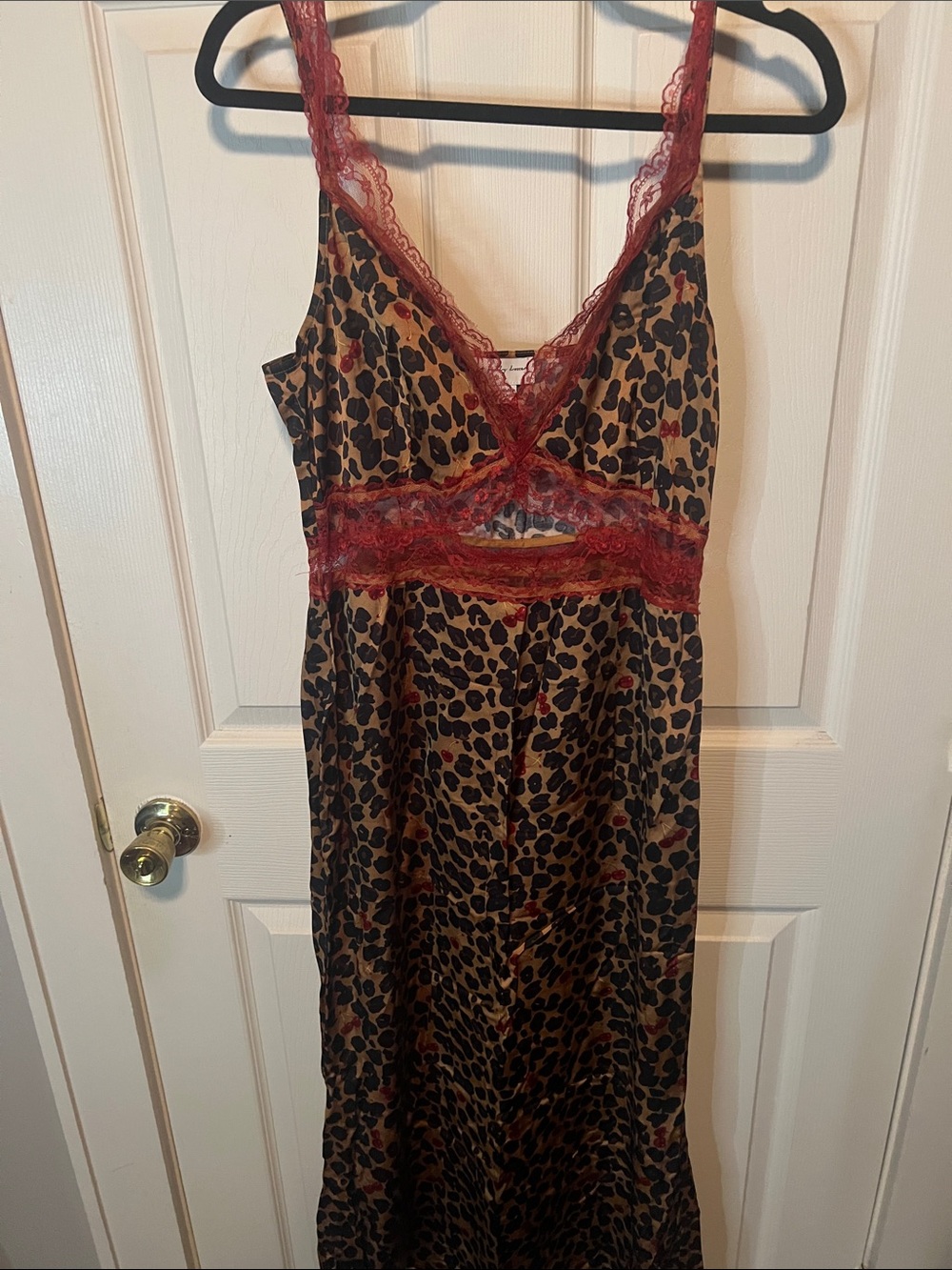 Never Fully Dressed Leopard-Print Midi Dress with Red Lace Trim